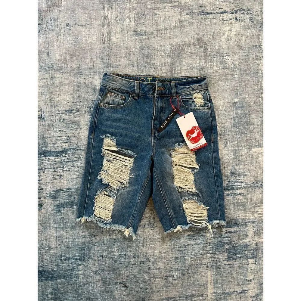 NWT! Hot Kiss Distressed Denim Highest Rise Bermuda Shorts Size 1